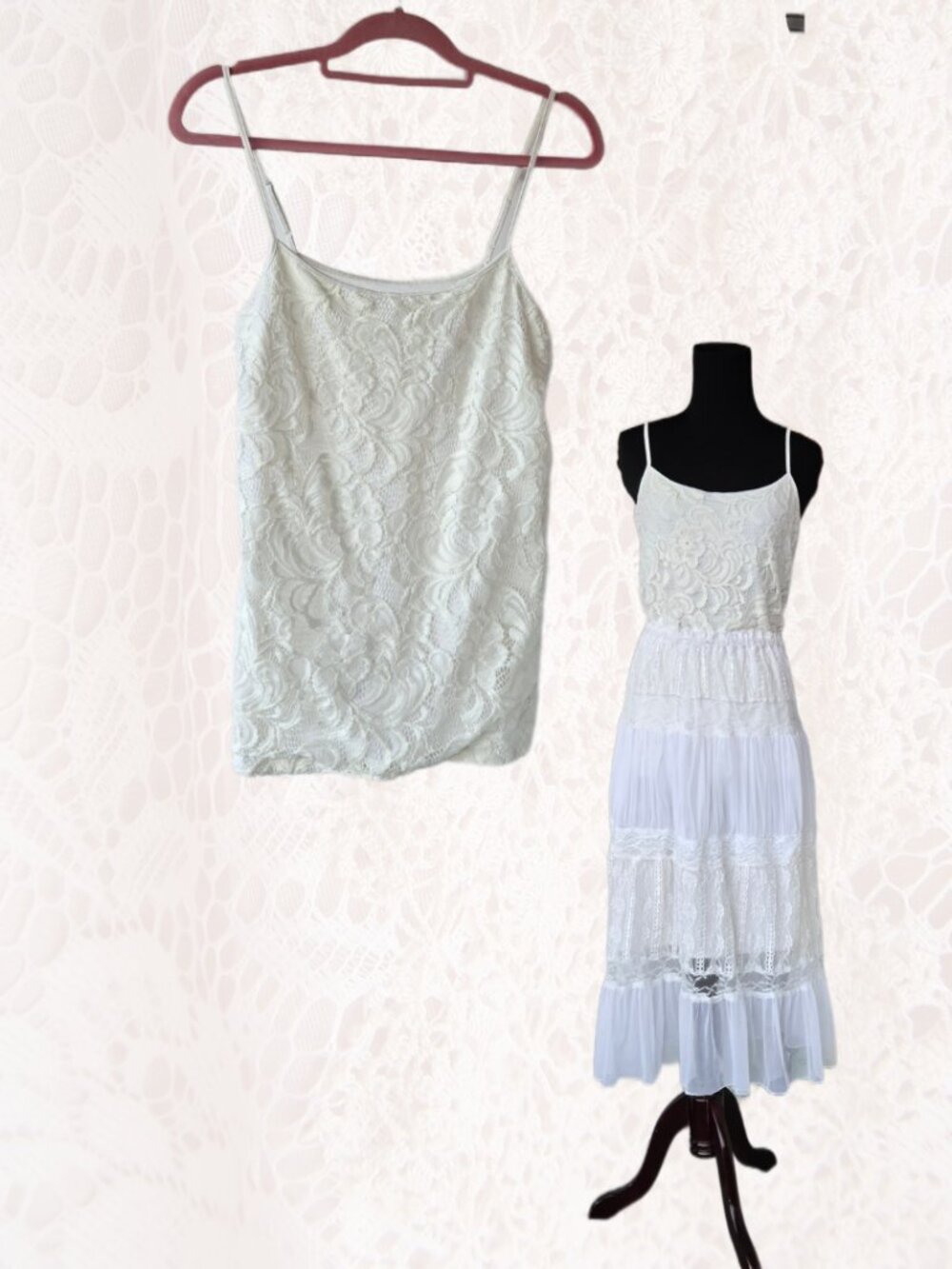 Ann Taylor Factory White Lace Cami Top Cottage Balletcore Layering Size Large